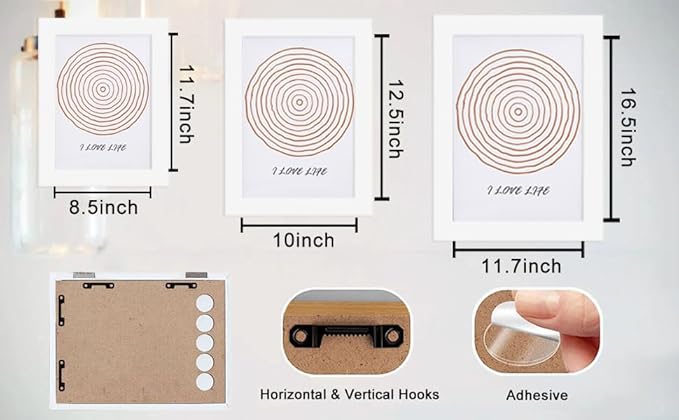 [3-Pack Kids Artwork Frames Changeable - Kids Art Frames Front Opening 8.5 x 11 Holds 150 Pics, Artwork Frames for Kids Art, Kids Art Frame Ideal for Portfolio, Pictures, Drawings (White)