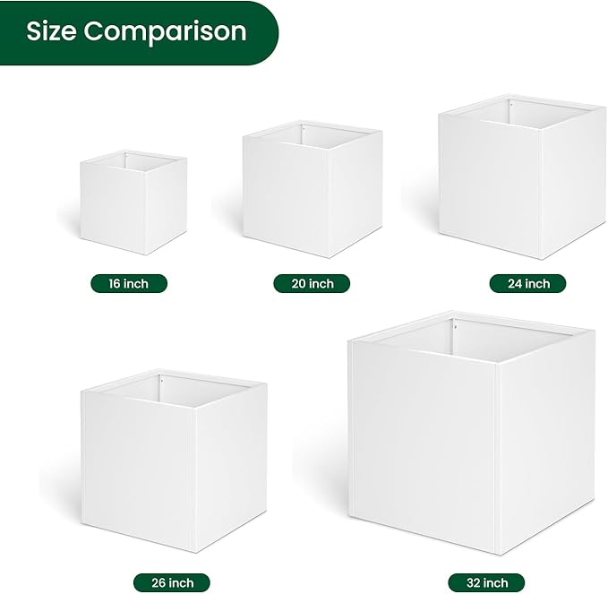 White Steel Planter Square Outdoor Planters Galvanized Steel Planter Box Indoor Metal Large Planters Cube Heavy Duty Flower Pot 26 Inch Modern Commercial Residential for Trees Patio Deck Yard Garden