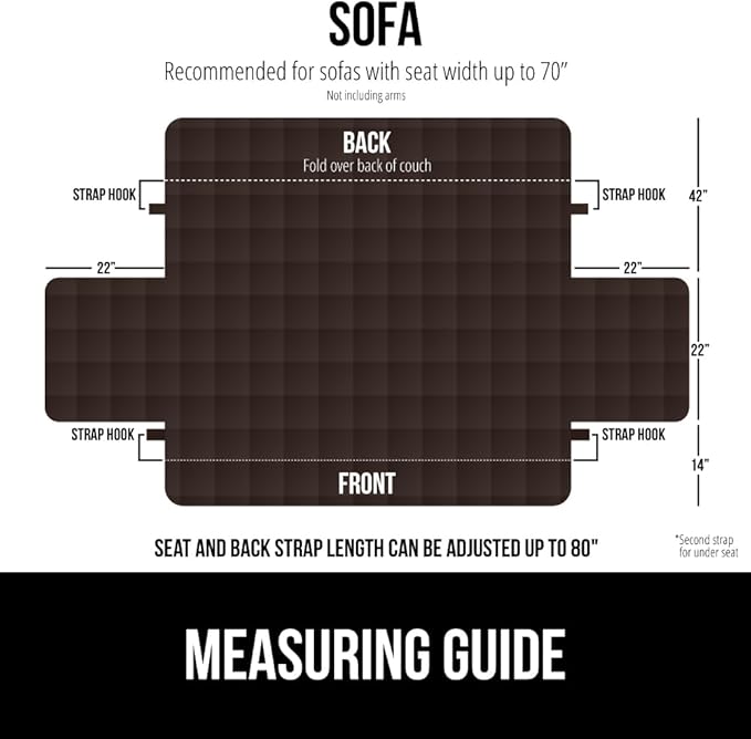 GORILLA GRIP Patented Waterproof Slip-Resistant 70” Sofa Protector Cover, for Leather or Fabric Couch Cushion, Large Microsuede Furniture Covers Dogs Pets Machine Washable Slipcover, Coffee