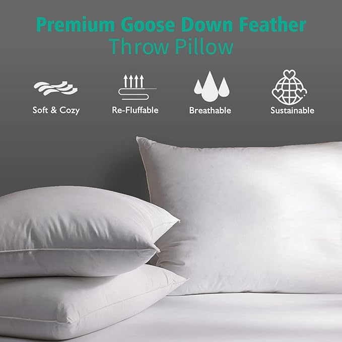 APSMILE Organic 12x20 Feather Down Throw Pillow Inserts Set of 2, 100% Cotton Fabric, Soft Fluffy Rectangle Decorative Pillow Form Core for Sofa, Bed, Couch, Cushion Sham Stuffer