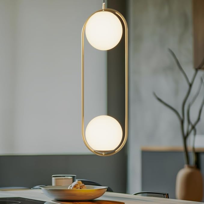 𝗠𝗢𝗗 𝗟𝗜𝗚𝗛𝗧𝗜𝗡𝗚 Jewels & Pearls | Modern Gold Pendant Light Fixtures, Globe Pendant Lights for Kitchen Island Lighting, Dimmable LED Bulb Included, 1 Pack (Gold | Warm White | Long Oval)