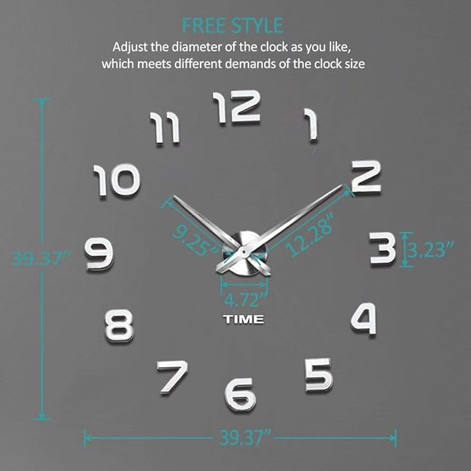 VANGOLD Frameless DIY Wall Clock 3D Mirror Wall Clock Large Mute Wall Stickers for Living Room Bedroom Home Decorations