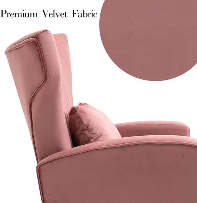 X-VOLSPORT Velvet Accent Chairs Set of 2, Mid Century Modern High Back Living Room Chair with Waist Pillow, Upholstered Arm Chair with Metal Gold Legs for Bedroom, Club, Pink