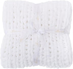 Bigacogo Chunky Knit Throw Blanket for Couch, 40x80 inches, 100% Hand Knitted with Thick Jumbo Chenille Yarn, Cozy Soft Large Rope Knot Cable Crochet Blankets for Sofa Bed Living Room, White