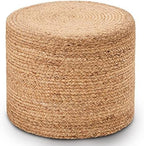 Wimarsbon 18'' Pouf Ottoman, Natural Braided Poof, Round Poufs, Rustic Handweave Lounge Pouffe, Boho Footrest Stool for Bedroom, Accent Table or Seat for Patio, Living Room