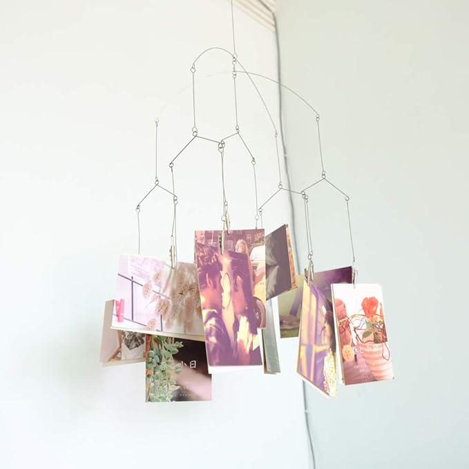 Wind Chime Style Photo Clip Display, Metal Vertical Photo Hanging Display Clips Fan for Hanging Pictures Notes Memo Artworks Collage Dorm Kids Bedroom Decor (Silver, 10 Clips)