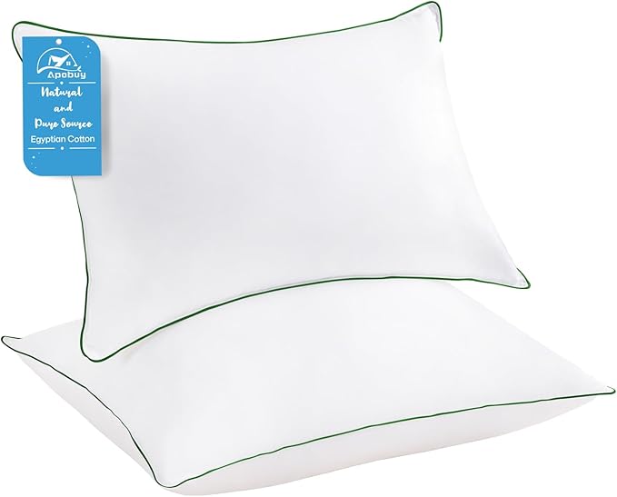 Hotel-Quality Bedding Bed Pillows for Sleeping - Queen Size Set of 2, 100% Breathable Cotton Cover Soft Supportive Fluffy Pillows 2 Pack Full size20*28（Green）