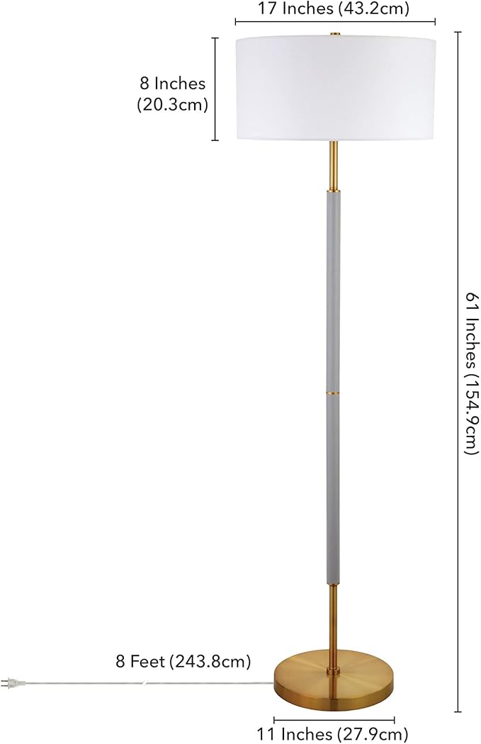 Henn&Hart 2-Light Floor Lamp with Fabric Shade in Cool Gray/Brass/White, Floor Lamp for Home Office, Bedroom, Living Room