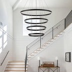 Large Modern Chandelier, 15.7"-31.4" Ring Chandelier LED Black Chandelier, 3000K High Ceiling Chandelier with 4 Ring, Large Chandeliers for High Ceiling Foyer Office