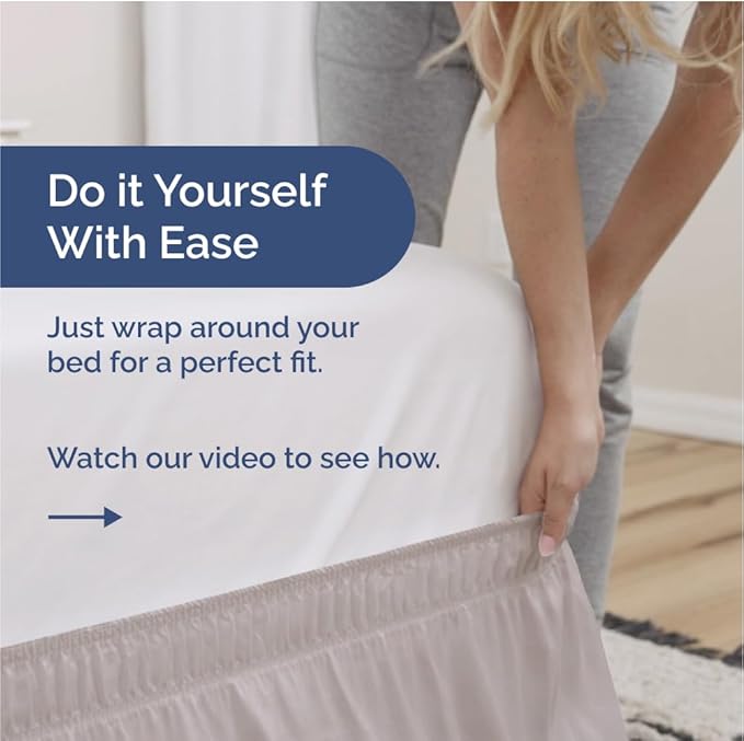 Wrap Around Dust Ruffle Bed Skirt - Light Grey - for King Size Beds with 18 Inch Drop - Elastic Strap - Adjustable Pleated Bedskirt with Brushed Fabric and Wrinkle Free - for Women, Men, Kids & Teens