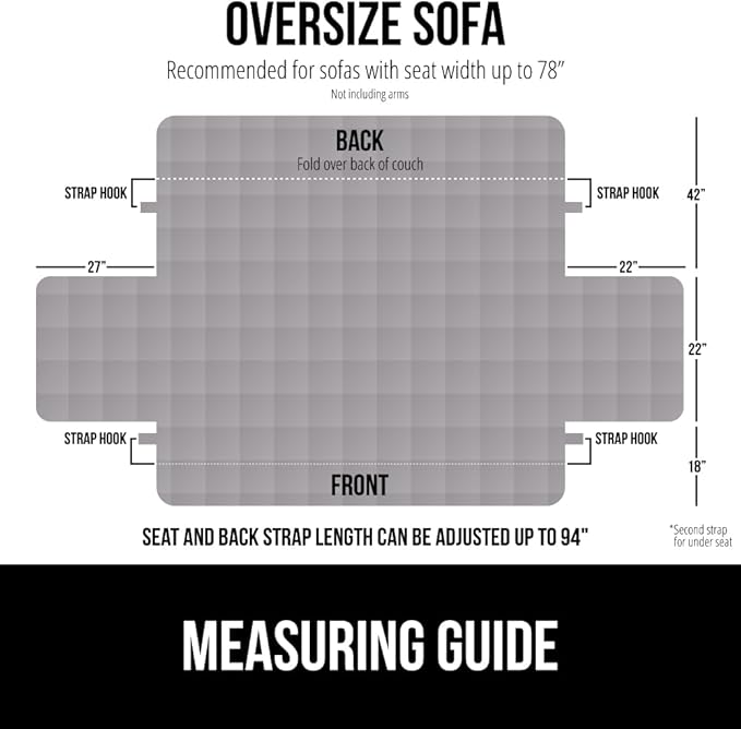 GORILLA GRIP Patented Waterproof Slip-Resistant Oversized 78” Sofa Protector Cover, for Leather or Fabric Couch Cushion, Large Microsuede Furniture Covers Dogs Pets Machine Washable Slipcover, Gray