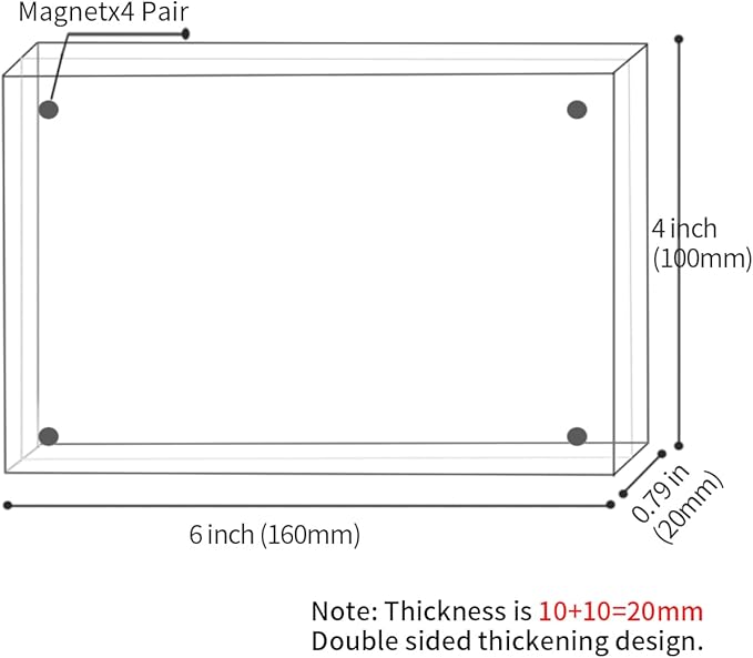 Acrylic 4x6 Picture Frame, Clear Photo Display Magnetic Photo Frame 4x6, Double Sided Frameless Desk Picture Frames for Office