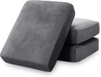 PrinceDeco Stretch Sofa Cushion Covers for Couches and Sofas,Soft Velvet Couch Seat Covers, Sofa Covers Washable, Seat Cushion Cover for 3 Couch Sofa Pet Friendly - Grey, Each Width Up to 29.5"