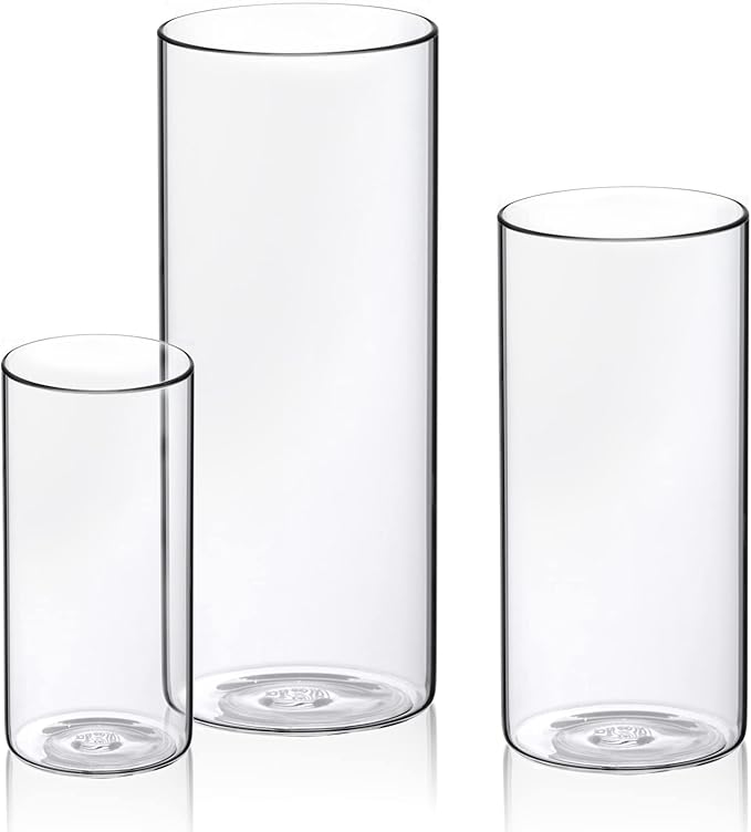 WDHODEC Hurricane Candle Holders for Pillar Candles, Clear Glass Cylinder Vases for Flowers, Votives for Wedding Party Centerpieces 10" 7.8" 6" Set of 9