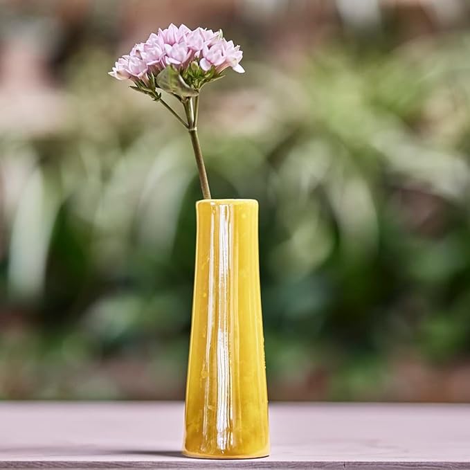 Chive - Set of 6 Galaxy, Small Cylinder Ceramic Bud Flower Vase, Unique Single Flower Decorative Floral Vase for Home Decor, Bulk (Yellow)
