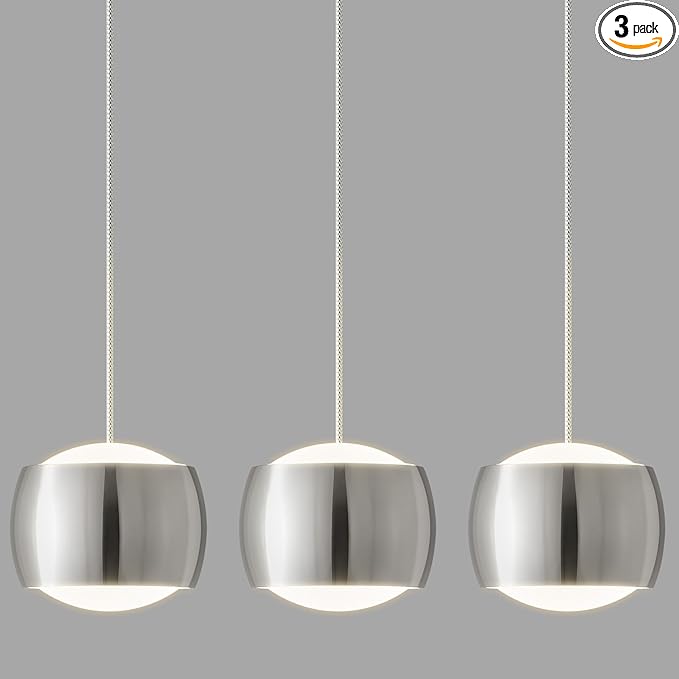 Modern LED Dimmable Pendant Light fixtures,Mini Island Pendant Lighting for Kitchen Island Dinning Room,Bedroom,Bar, Kitchen Island Ceiling Hanging Light Fixtures(Chrome-3-Pack)
