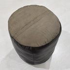 Round Shaped Goat Leather Handmade Eco-Friendly Chocolate Brown Pouf - 18" x 18" x 18", Plain Solid, Recycled Cotton Filled Stuffed, PF12