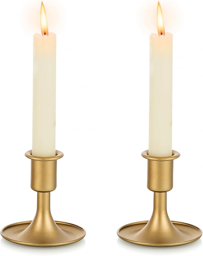Sziqiqi Gold Candle Holders for Candlesticks Set of 2 - Small Taper Candle Holders for Wedding Centerpiece Candle Stick Stands for Candlelight Dinner Table Christmas Mantel