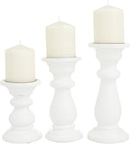 Deco 79 Mango Wood Turned Style Pillar Candle Holder, Set of 3 10", 8", 6"H, White