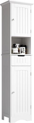 ChooChoo 67" Tall Bathroom Storage Cabinet Freestanding with Adjustable Shelves, Narrow Storage Linen Cabinet with 2 Doors and 1 Drawers for Bathroom, Living Room, Kitchen, White