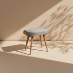 Walnut Ottoman Stool for Living Room | Upholstered in Gray Pattern Fabric | Versatile as a Piano Bench | Ideal Bedroom Bench | Functional Footstool Bench