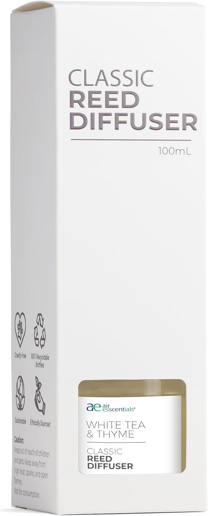 Classic White Tea & Thyme Reed Diffuser Set - Decorative Fragrance Diffuser & Oil for Bathroom & Home | Long-Lasting Aroma | Natural Scent Sticks | Essential Oils & Botanicals| 100mL