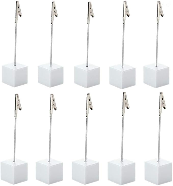 10pcs Table Number Holder Name Place Card Holder Memo Clip Holder Stand Note Holder Pictures Card Paper Menu Clip (Pure White)