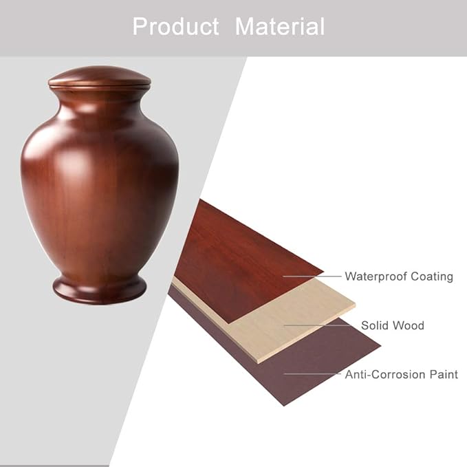 Elegant Wood Vase Urns for Human Ashes Adult Male/Female,for Adults up to 200lbs, Cremation urn for Funeral