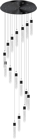 16-Light Black Crystal Chandelier for Foyer Entrance Loft 118" Long Spiral Stair Bubble Crystal Chandelier for High Ceiling Lighting Fixtures LED Lampara, Dimmable 3000K-6000K