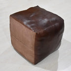 Square Shaped Goat Leather Handmade Eco-Friendly Brown Pouf - 18" x 18" x 18", Plain Solid, Recycled Cotton Filled Stuffed Seating PF12