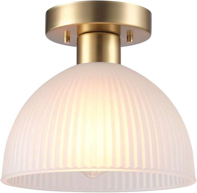 Globe Electric 1-Light Semi-Flush Mount Ceiling Light, Matte Brass, Frosted Ribbed Glass Shade, Home Improvement, Dining Room, Kitchen