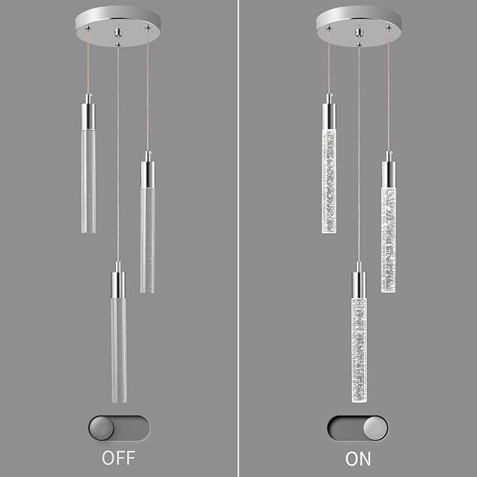 Modern Light Fixture Kitchen Island Pendant Light Dimmable LED Chrome Pendant Lights Mini Crystal Pendant Lighting for Bedroom Dining Room Living Room（3-Light ）