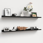 47.2 Inches Long Floating Shelves Wall Mounted, 2 Set Modern Wall Shelf for Bedroom, Nursery Book Shelf with Lip, Picture Ledge Shelf for Decor Living Room Bathroom Kitchen - Black