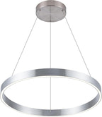 Modern Led Chandelier, 1 Ring Circular Pendant Lights, 23.62" Dining Room Modern Chandelier for Foyer Kitchen Living Room Bedroom Hallway 3000K, Silver Color