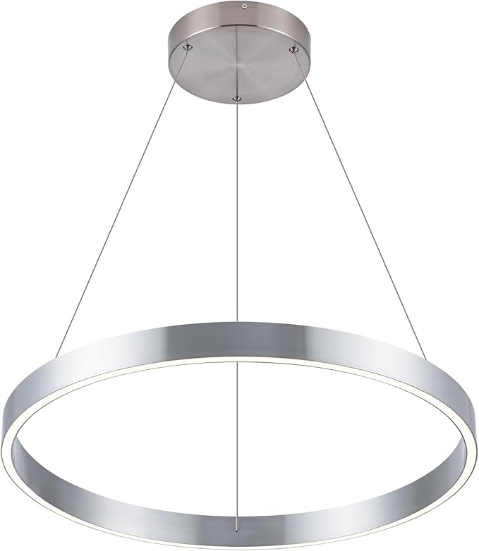 Modern Led Chandelier, 1 Ring Circular Pendant Lights, 23.62" Dining Room Modern Chandelier for Foyer Kitchen Living Room Bedroom Hallway 3000K, Silver Color