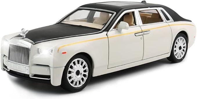 EROCK 1/24 Diecast Car Model Rolls-Royce Phantom Toy Car, Alloy Collectible Phantom Replica Pull Back Model Car Vehicles with Sound and Light for Kids Boys Girls Birthday Gift