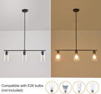 3 Lights Pendant Lighting for Kitchen Island,3 Tier Linear Pendant Chandeliers with 1 Base,Modern Farmhouse Island Light with Clear Glass,Adjustable (Black Island 3 Tier Stem Rod)