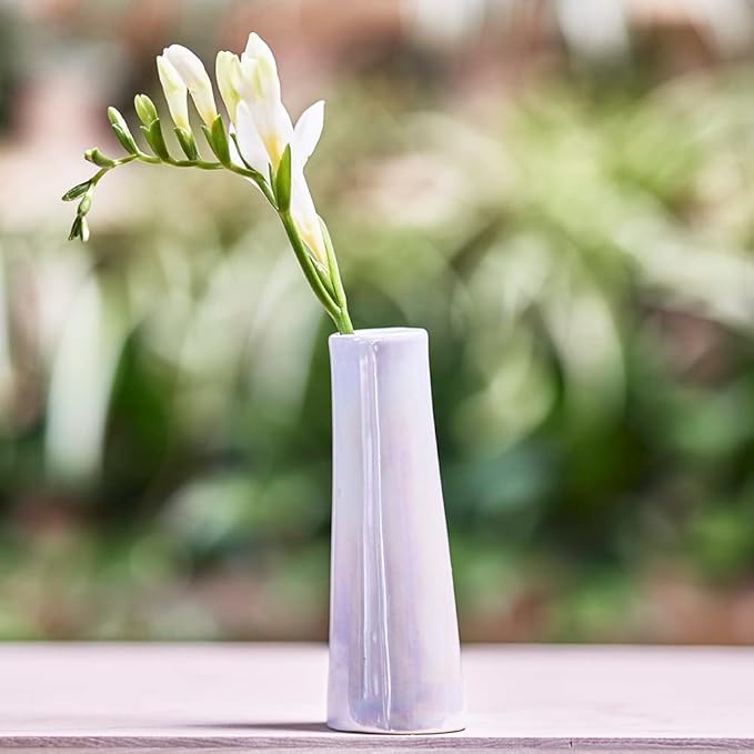 Chive - Set of 6 Galaxy, 1.5" in Wide 5.5" Tall Small Cylinder Ceramic Bud Flower Vase, Unique Single Flower Decorative Floral Vase for Home Decor, Bulk (Pearl White)
