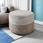 Jute Pouf Ottoman | Footrest Pouf | Hand Braided - Round Boho Pouffe - for Living Room, Bedroom, Nursery (18"x18"x12") Ivory