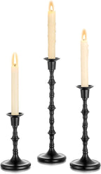 Nuptio Black Candle Holder for Candlestick: Set of 3 Gothic Taper Candle Stick Holders - Tall Metal Candleholders for Halloween Christmas Fireplace Dining Room Table Centerpieces