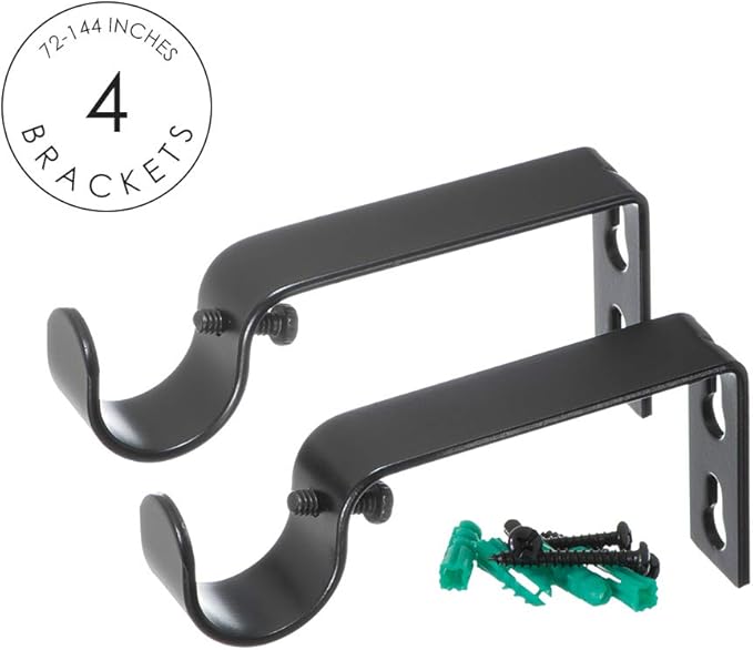 Ivilon Drapery Window Curtain Rod - End Cap Style Design 1 Inch Pole. 72 to 144 Inch Color Black