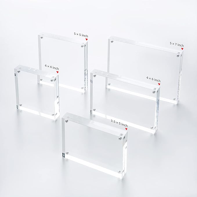 Acrylic Picture Frame, Clear Freestanding Double Sided 20mm Thickness Frameless Magnetic Photo Frames Desktop Display with Gift Box Package (5x7 4 pack)