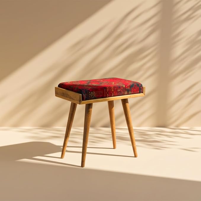 Walnut Ottoman Stool for Living Room | Versatile as a Piano Bench | Ideal Bedroom Bench | Functional Footstool Bench | Oriental