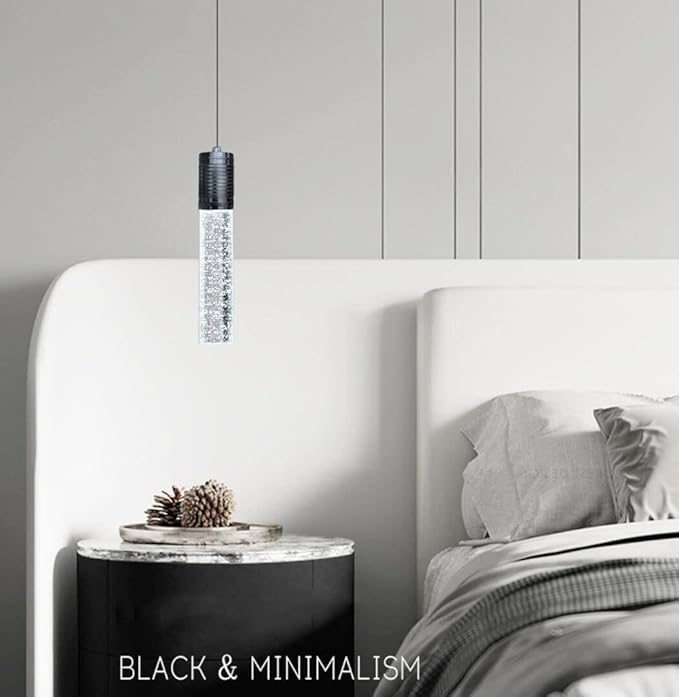 Modern Kitchen Island Hanging Light Fixtures Crytstal Pendant Lighting for Kitchen Island Black Mini Chandelier with 6000K Daylight Bulb