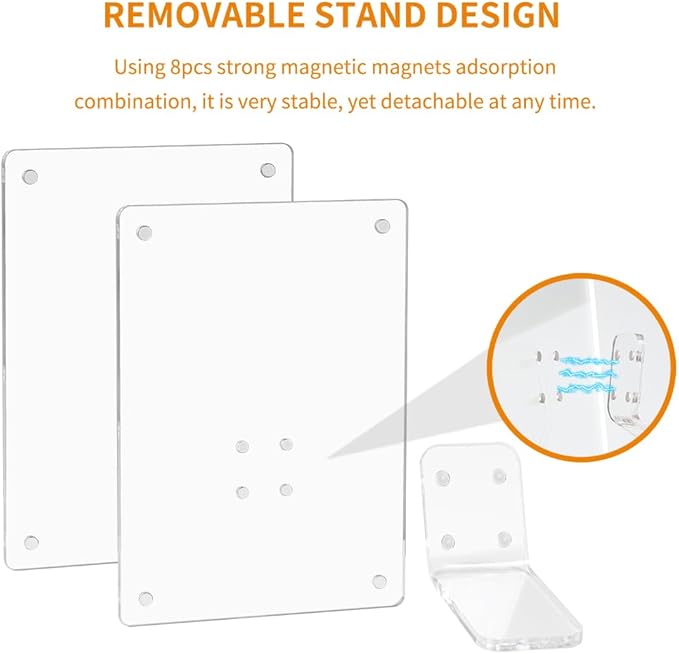 4x6 Acrylic Picture Frames Clear Tabletop and Magnetic Photo Frame for Refrigerator with Removable Magnetic Stand for Home/Office Desk/Table Picture/Note Display, 2 Pack
