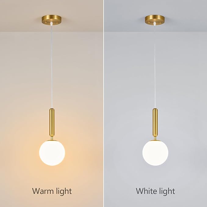 Modern Hanging Light Fixture Pendant Lighting for Kitchen Island Mid Century Gold Pendant Lights with Globe Milky White Glass Pendant Light for Bedroom Bathroom Entryway (1 Pack)