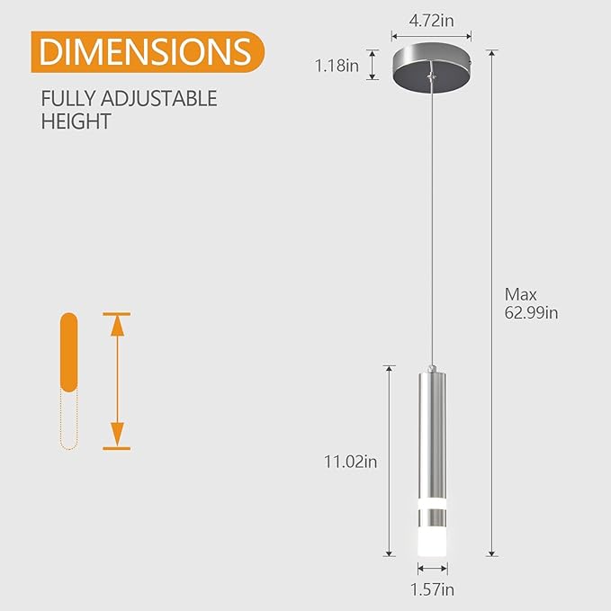 Modern Pendant Light Kitchen Fixture Dimmable LED Chrome Mini Pendant Lighting fo Kitchen Island Bedroom Bedside Table Small Pendant Lights (1-Pack)