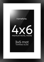 Homeforia 4x6 Picture Frame Black, High End Metal 4 x 6 Black Frames with Mat 3 x 5 for Art, 4x6 Desk Frame Matted to 3x5 inch Photo, 4 by 6 Wall or Tabletop Frames, Tempered Glass, Wall Kit, Set of 1