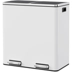Arlopu 16 GallonStainless Steel Trash Can, 60L Dual Compartment, Metal Kitchen Step Recycle Bin, Metal Double Dustbin, in-Home Garbage Rubbish Can W/Removable Liner Buckets (White)