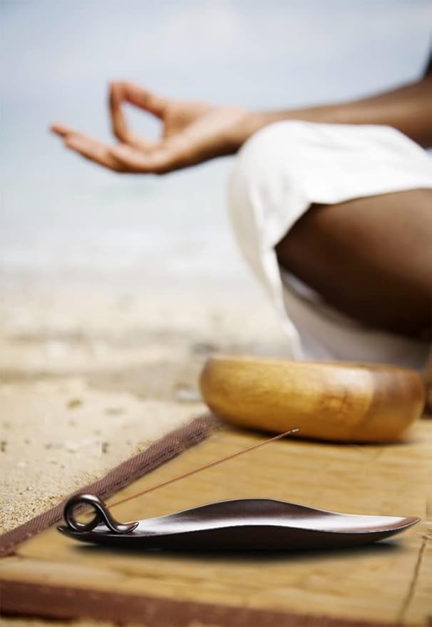 9" Length Incense Stick Holder with 3 Holes, White Porcelain Incense Tray Ash Cather for Spa, Meditation Room, Yoga, Home, Office (Brown)